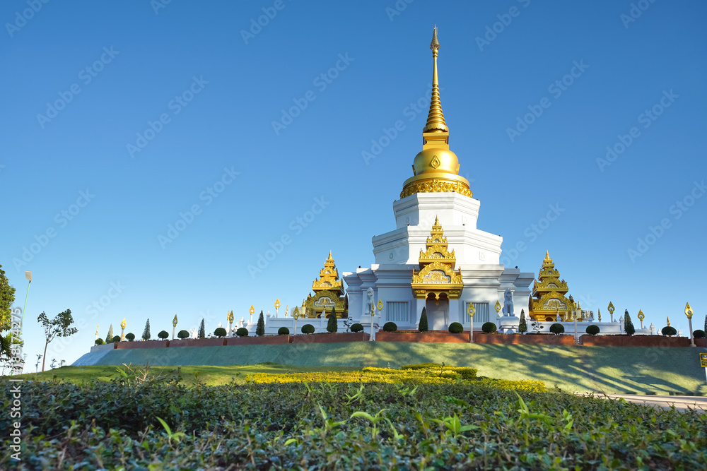 Naklejka premium Beautiful pagoda in Wat Phra Thad Santidham temple.