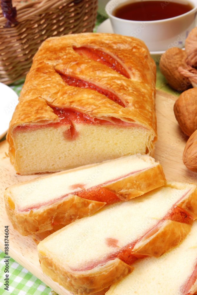 Rise the crisp cake on the wooden cutting board Rise the crisp cake on the wooden cutting board