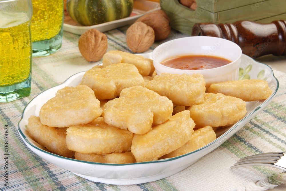 Fried chicken nuggets on a plate    