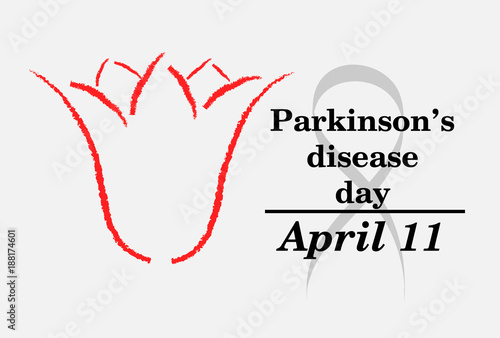 World Parkinson Day april 11. Red tulip and text