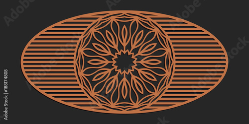 Laser cutting window panel. Jigsaw die cut ornament. Lacy cutout silhouette stencil. Fretwork floral pattern. Vector template for paper cutting, metal and woodcut.