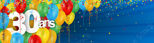 30 ANS - Carte JOYEUX ANNIVERSAIRE avec ballons de bauderuche