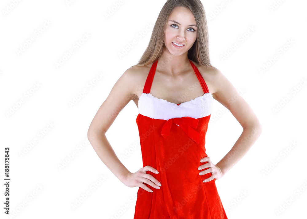 in full growth.beautiful young woman in Christmas suit. in full growth.beautiful young woman in Christmas suit.
