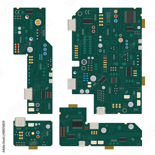 Electronic circuit. Computer mother board with diodes and other components