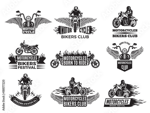 Motorbike illustrations. Logos for bike club