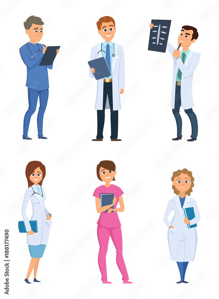 Medic nurses and doctors. Healthcare characters in different poses Medic nurses and doctors. Healthcare characters in different poses