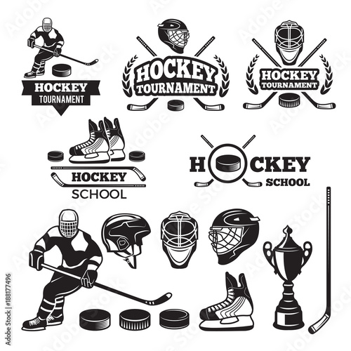 Sport labels for hockey team. Vector badges set