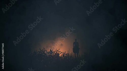 African Tribe Warrior standing Under a Lightning Storm