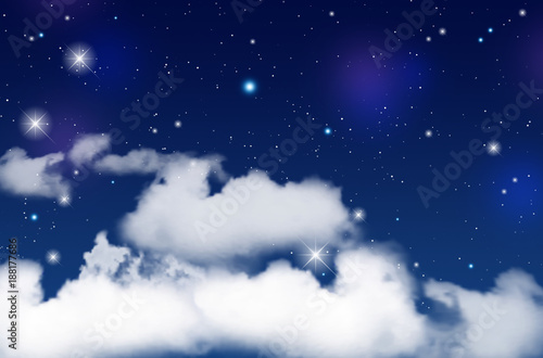 Blue night sky with white clouds and shiny stars © Jaroslav Machacek