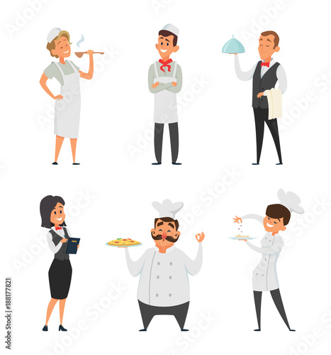 Professional staff of the restaurant. Cook, waiter and other cartoon characters