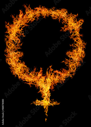 woman symbol from orange flame isolated on black