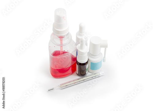 Medical thermometer, sprays and aerosols for nose and throat treatment