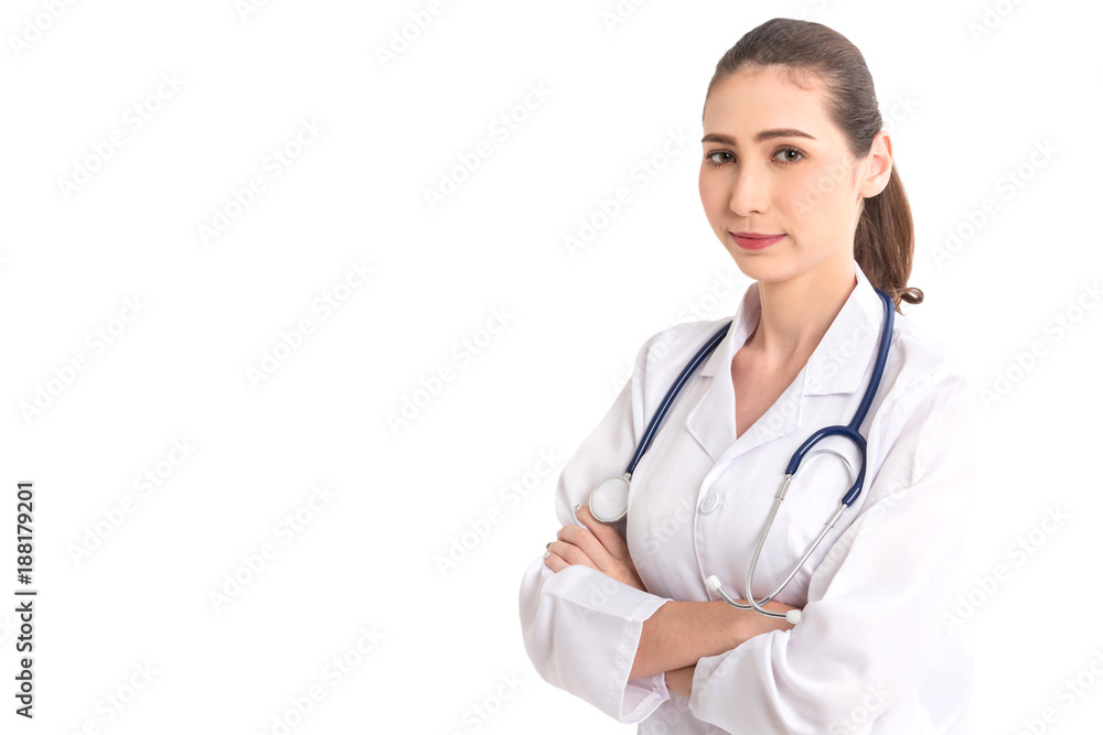 Portrait of medical female doctor isolated on white background Portrait of medical female doctor isolated on white background