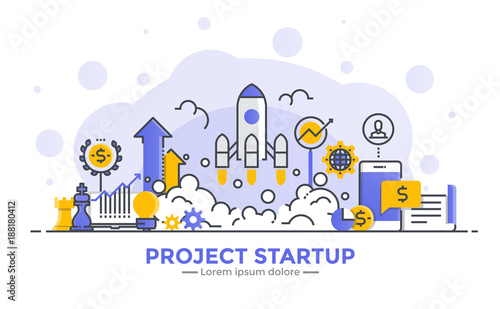 Flat Line Modern Concept Illustration - Project Startup