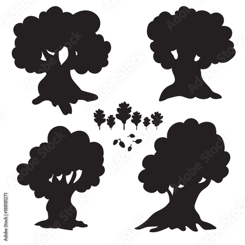 Set of cartoon trees silhouettes isolated on whiate background. photo