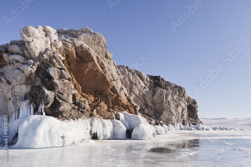 Borga-Dagan island rock. Lake Baikal winter landscape