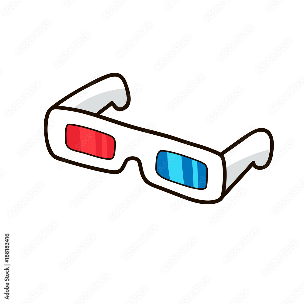 Vektorová grafika „3D glasses. Red cyan glasses isolated on white  background. Cute hand drawn vector cartoon illustration. Sticker, patch  badge design fashion design“ ze služby Stock | Adobe Stock