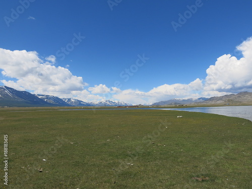 Mongolia - traditional shepherd lifestyle and landscape in west Mongolia near Kazakhstan boarder line