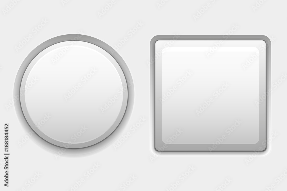 White buttons. Web interface blank buttons, round and square White buttons. Web interface blank buttons, round and square