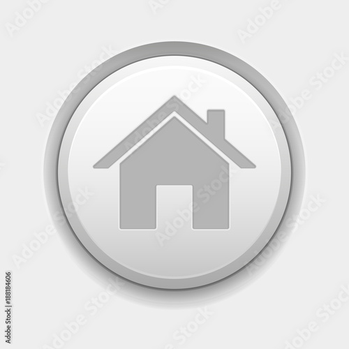 Home page icon. White round 3d button on white background