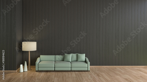 Modern interior living room wood floor black wall with green sofa template for mock up 3d rendering. minimal living room design.jpg