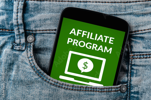 Canvas Print Affiliate program concept on smartphone screen in jeans pocket