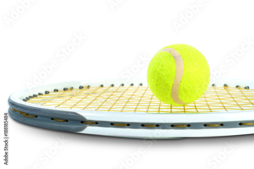 Tennis rackets and tennis ball on white background