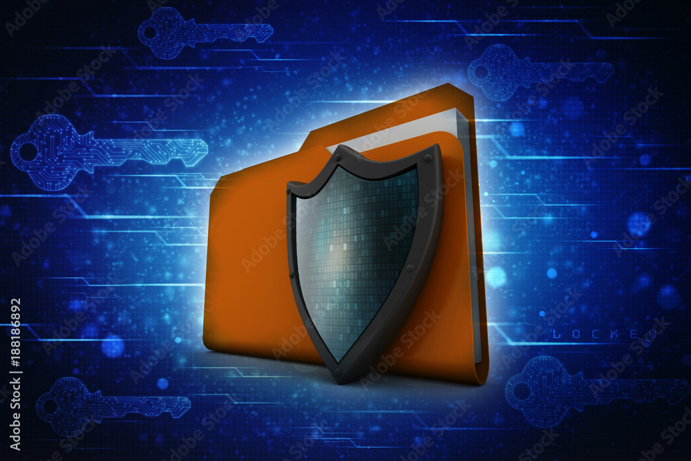 Fototapeta premium laptop folder with shield. Isolated 3d rendering image 