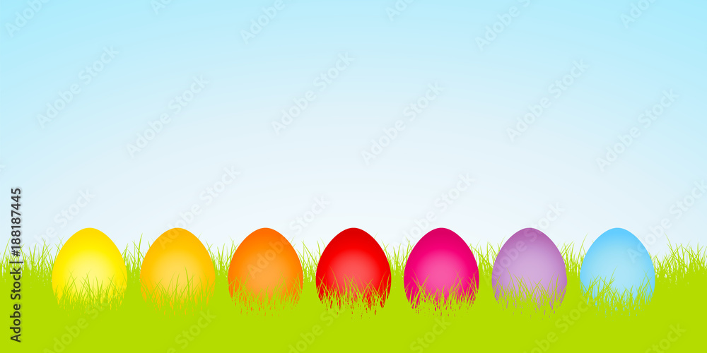 Easter Banner Meadow Eggs Rainbow Color Sky