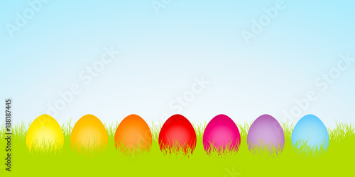 Easter Banner Meadow Eggs Rainbow Color Sky