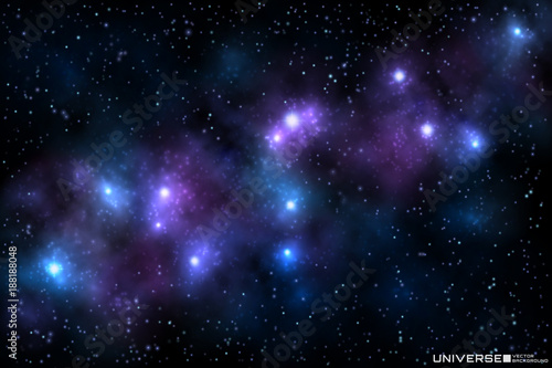 Vector illustration of realistic beautiful nebula with shining stars on cosmic background. 