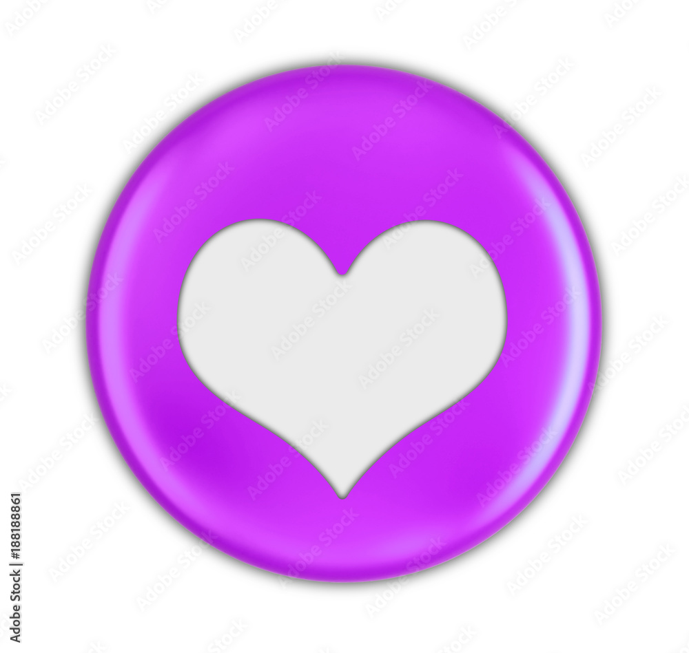 Button with heart sign. Image with clipping path