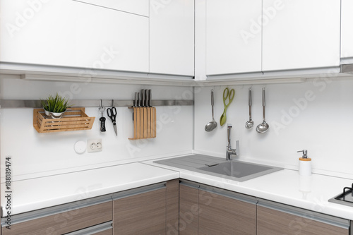 modern white glossy kitchen interior design