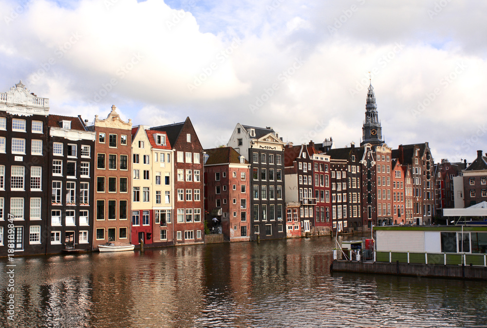 Houses in Damrak district, Amsterdam, Netherlands