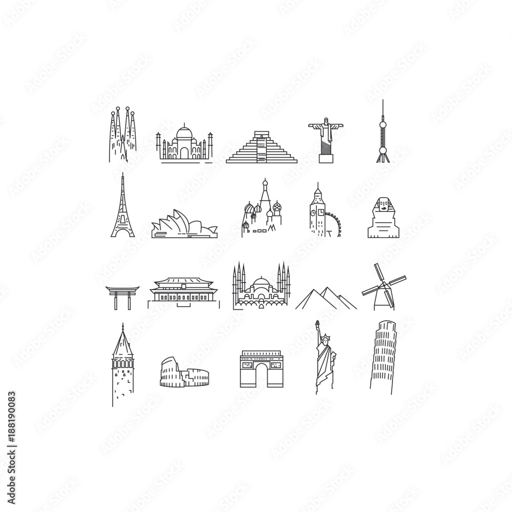 Set of landmark icons Set of landmark icons