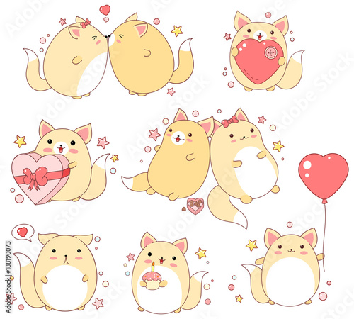 Set of cute cats in kawaii style