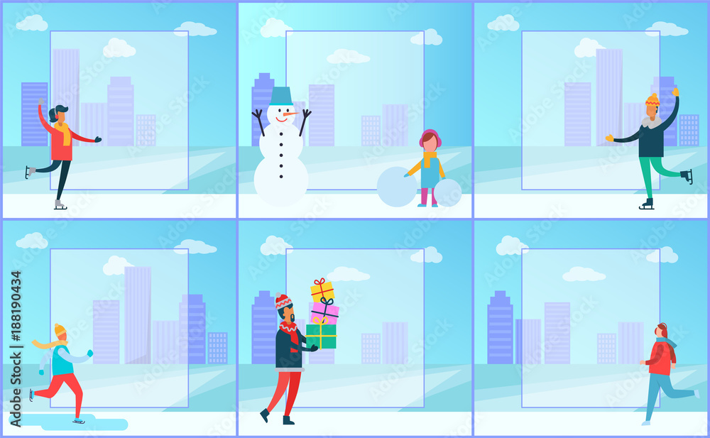 Skaters and Cityscape Set Vector Illustration Skaters and Cityscape Set Vector Illustration