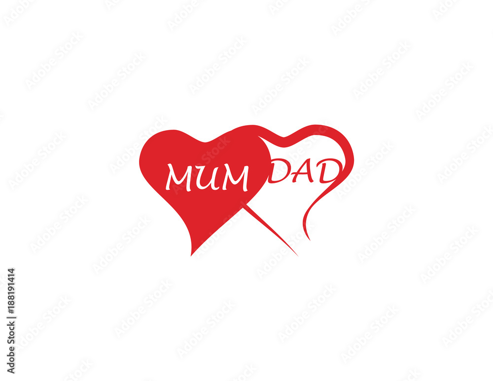 Two loving hearts, Mom and Dad. Vector illustration