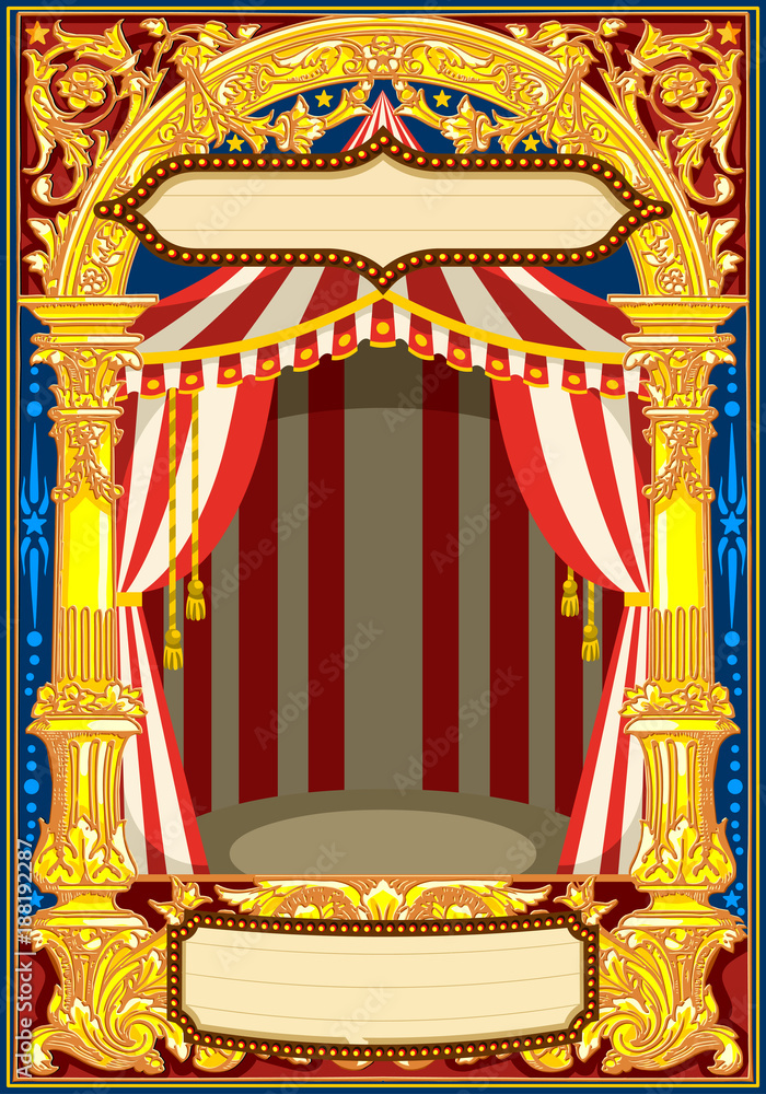 Vettoriale Stock Carnival poster template. Circus vintage theme for kids  birthday party invitation or post. Quality vector illustration. | Adobe  Stock