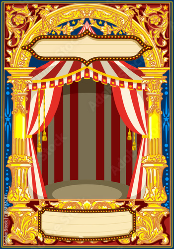 Carnival poster template. Circus vintage theme for kids birthday party invitation or post. Quality vector illustration.