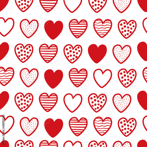 Cute hand drawn hearts seamless vector pattern.