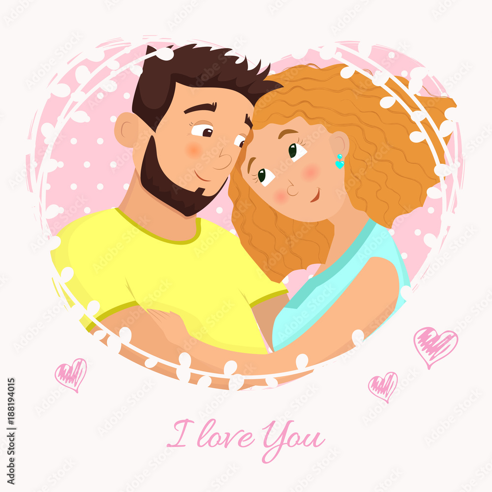 Man and woman in love. St. Valentine's day cartoon vector illustration. Man and woman in love. St. Valentine's day cartoon vector illustration.