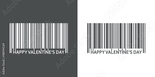 Icono plano codigo de barras HAPPY VALENTINES DAY gris y blanco