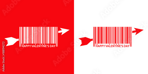 Icono plano codigo de barras HAPPY VALENTINES DAY flecha rojo y blanco