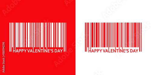 Icono plano codigo de barras HAPPY VALENTINES DAY rojo y blanco