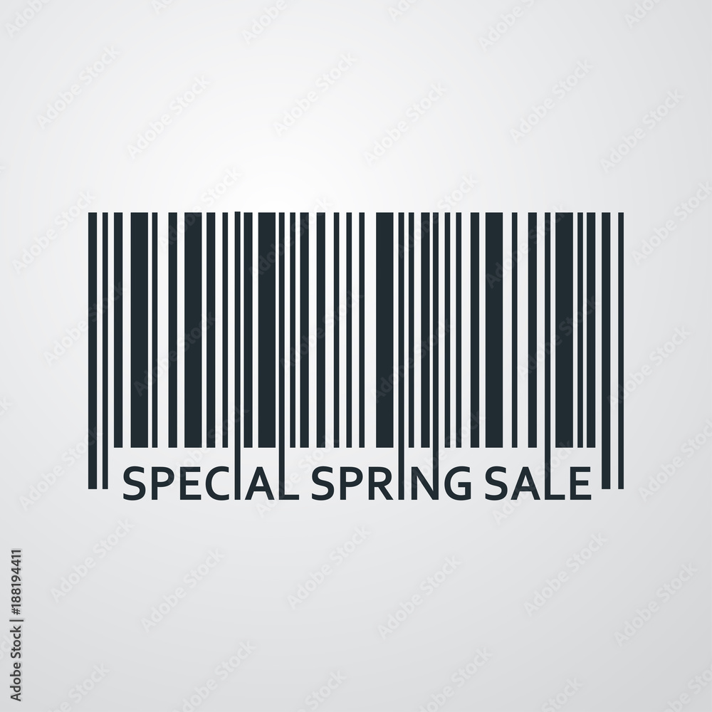 Icono plano codigo de barras SPECIAL SPRING SALE en fondo degradado Icono plano codigo de barras SPECIAL SPRING SALE en fondo degradado