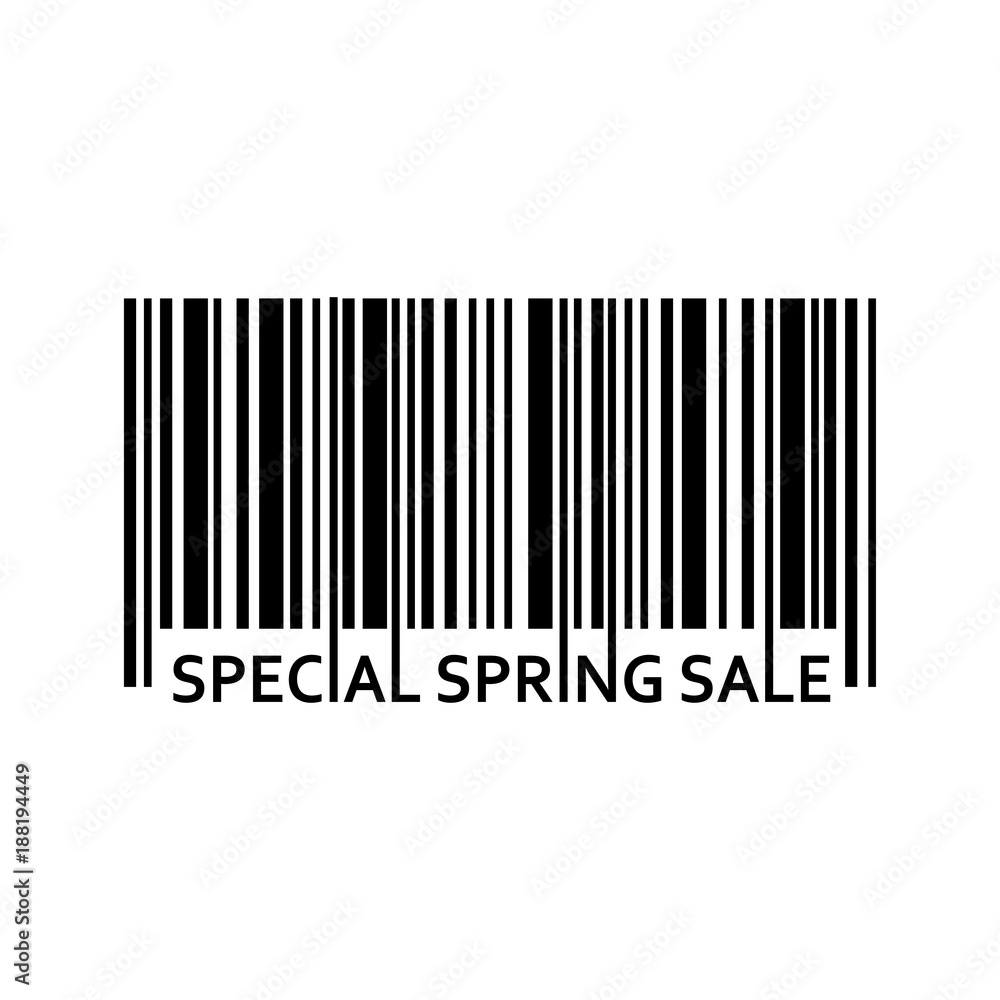 Icono plano codigo de barras SPECIAL SPRING SALE negro en fondo blanco Icono plano codigo de barras SPECIAL SPRING SALE negro en fondo blanco
