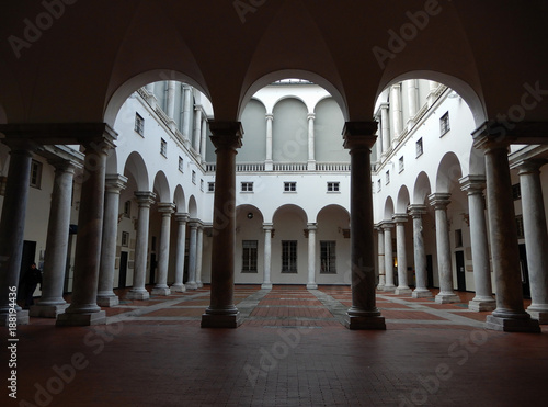 Colonnade of the external courtyard of the Palazzo Ducale in the italian city of Genoa  Genova   Italy
