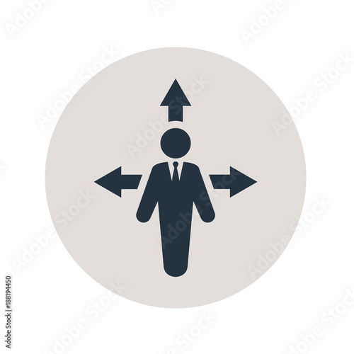 Icono plano hombre con tres flechas en circulo gris