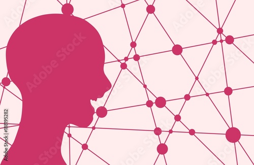 Silhouette of a woman with open mouth. Head side view. Mental health relative brochure, report or leaflet design template. Scientific medical designs.